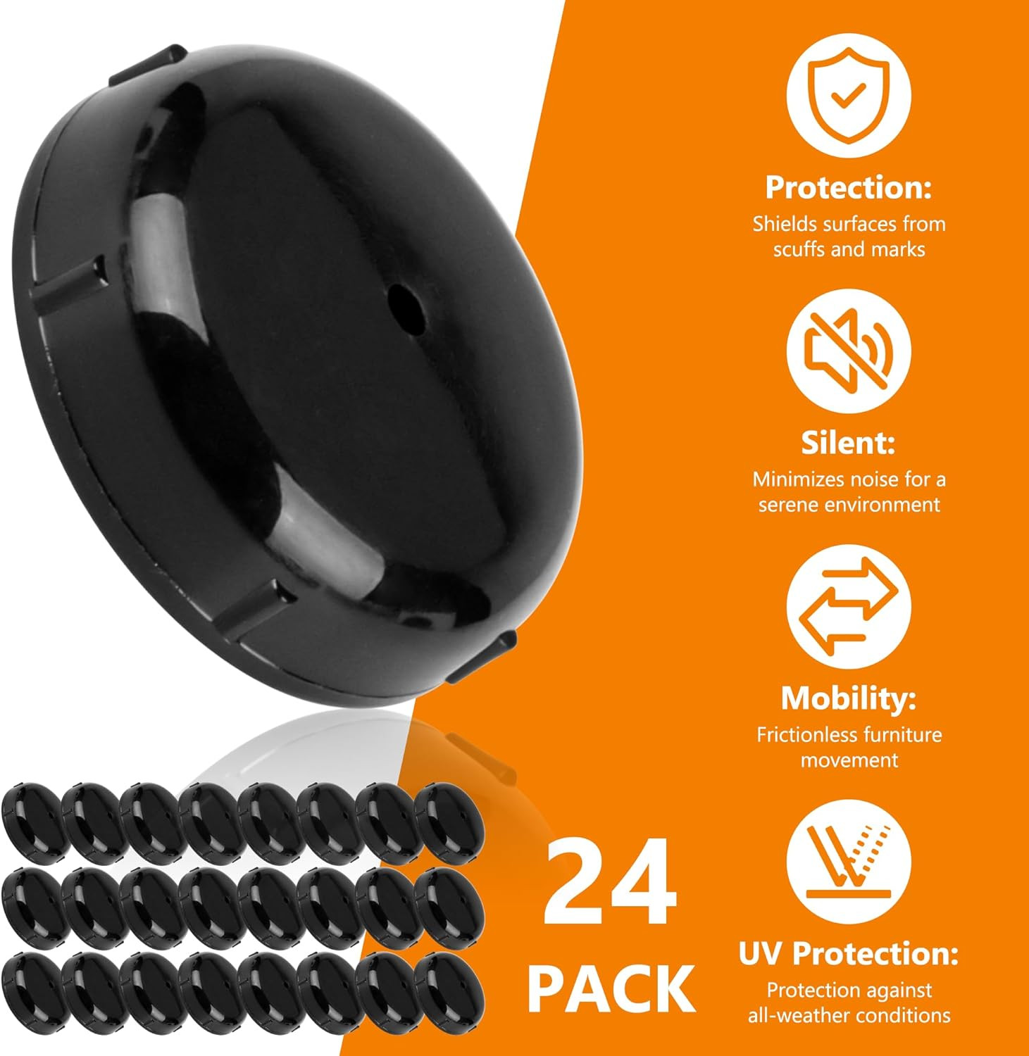 24-Pack Wrought Iron Patio Furniture Feet Caps 1-1/2 Inch round Plastic Outdoor