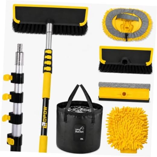 18FT Reach Car Wash Brush with 4.6-12ft Telescoping Pole,7-Pcs Car Wash Kit |