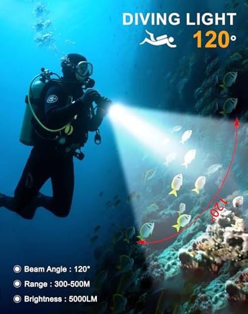 16 LED 5000 Lumens Dive Light, 200M Underwater Diving Flashlight | 3 Modes,