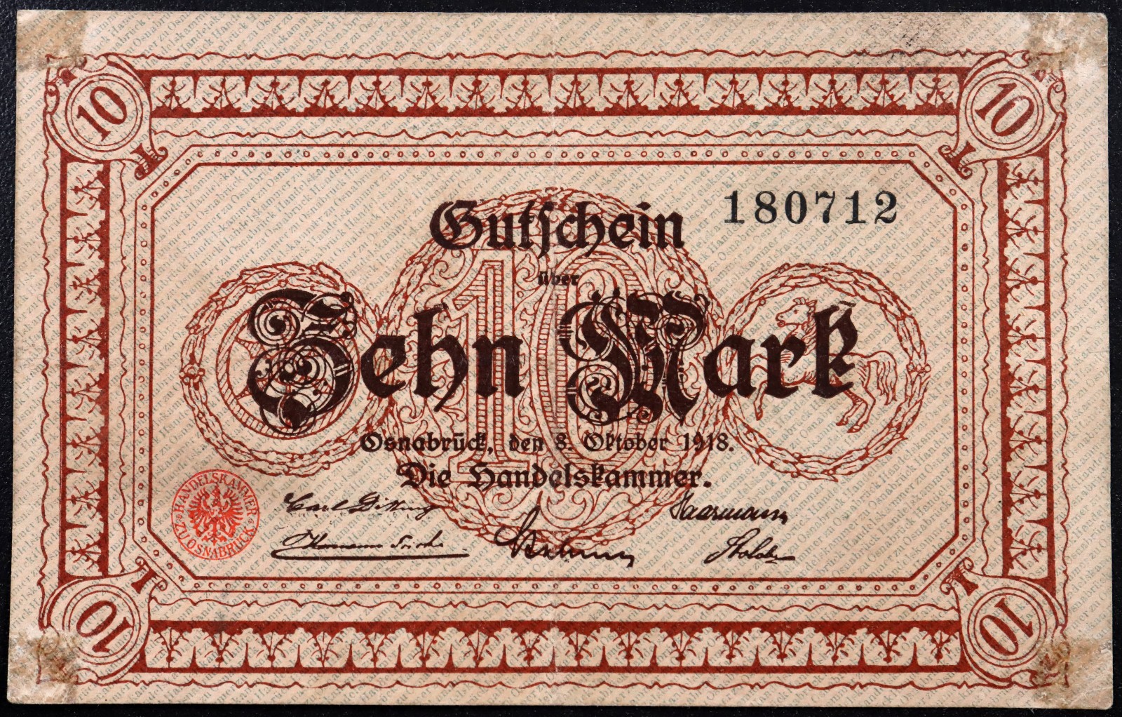 OSNABRÜCK 1918 RARE 10 Mark Grossnotgeld WWI German Notgeld Banknote