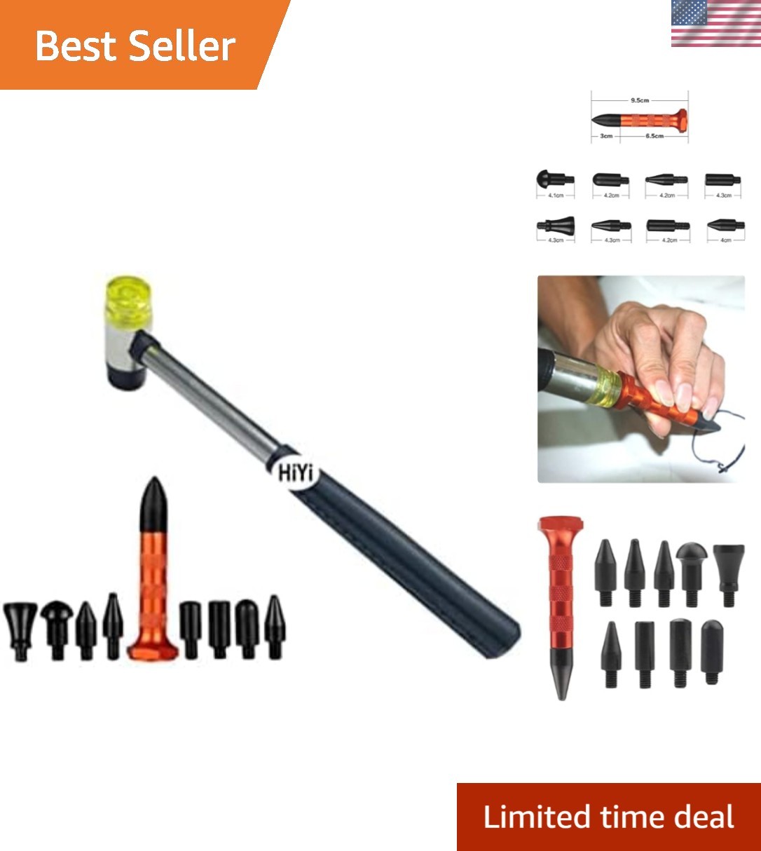 Professional-Quality 10Pcs Dent Repair Kit: Ergonomic Rubber Hammer Included