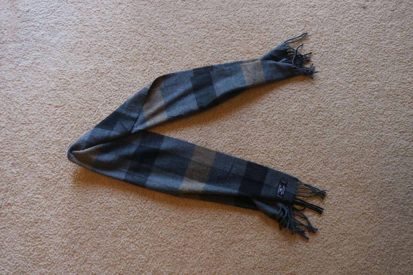 Cashme Men’s Black & Navy Striped Fringe Scarf Shawl - 56 inch Made in Italy