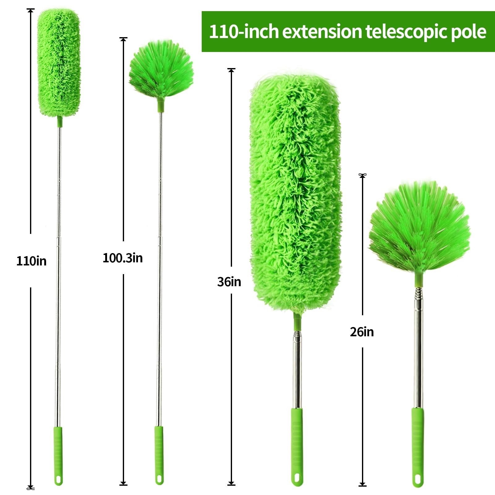 Cobweb Duster with Extension Pole, Washable Cleaning Duster Set with 2 Duster...
