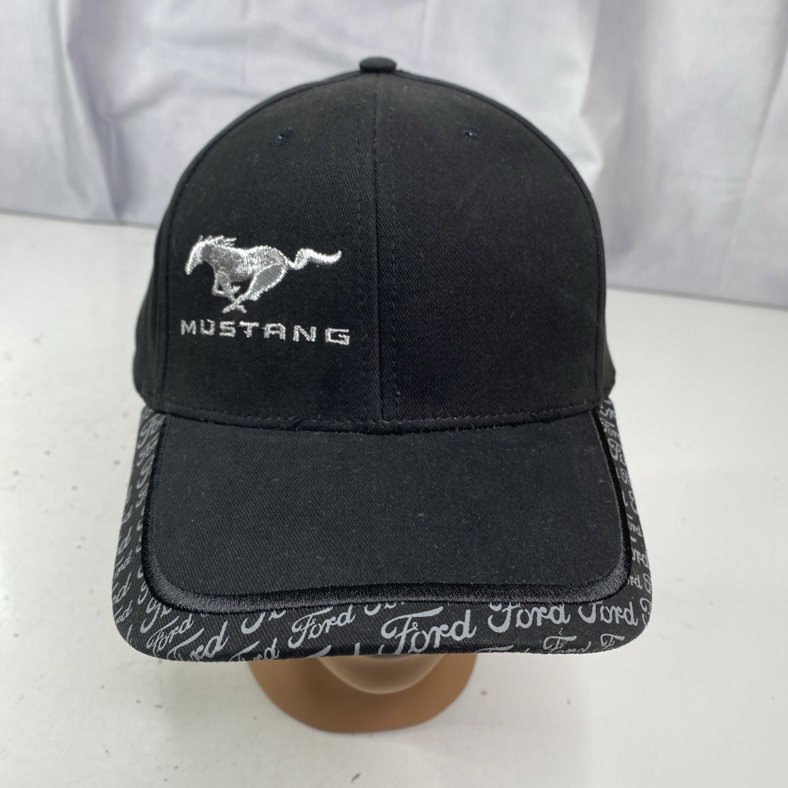 NEW Ford Mustang Pony Black Embroidered Logo Hat Cap Official Adjustable Adult