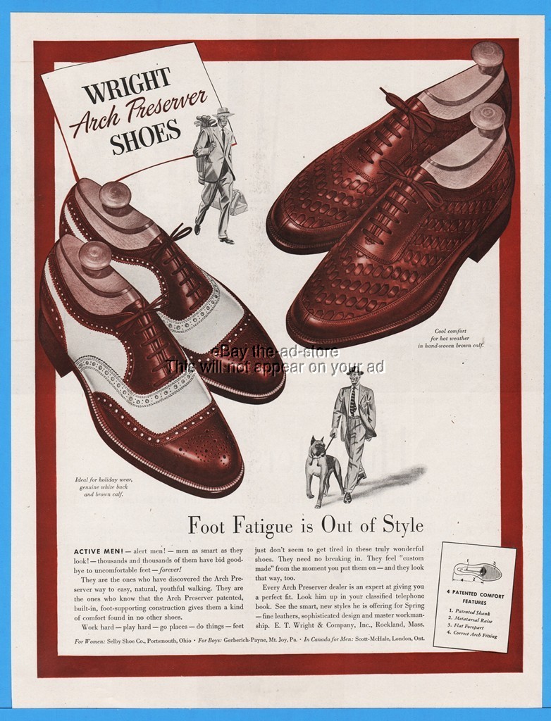 1948 Wright Shoes Rockland MA Weave Lace Up White Buck Mens Fashion Boxer Dog Ad