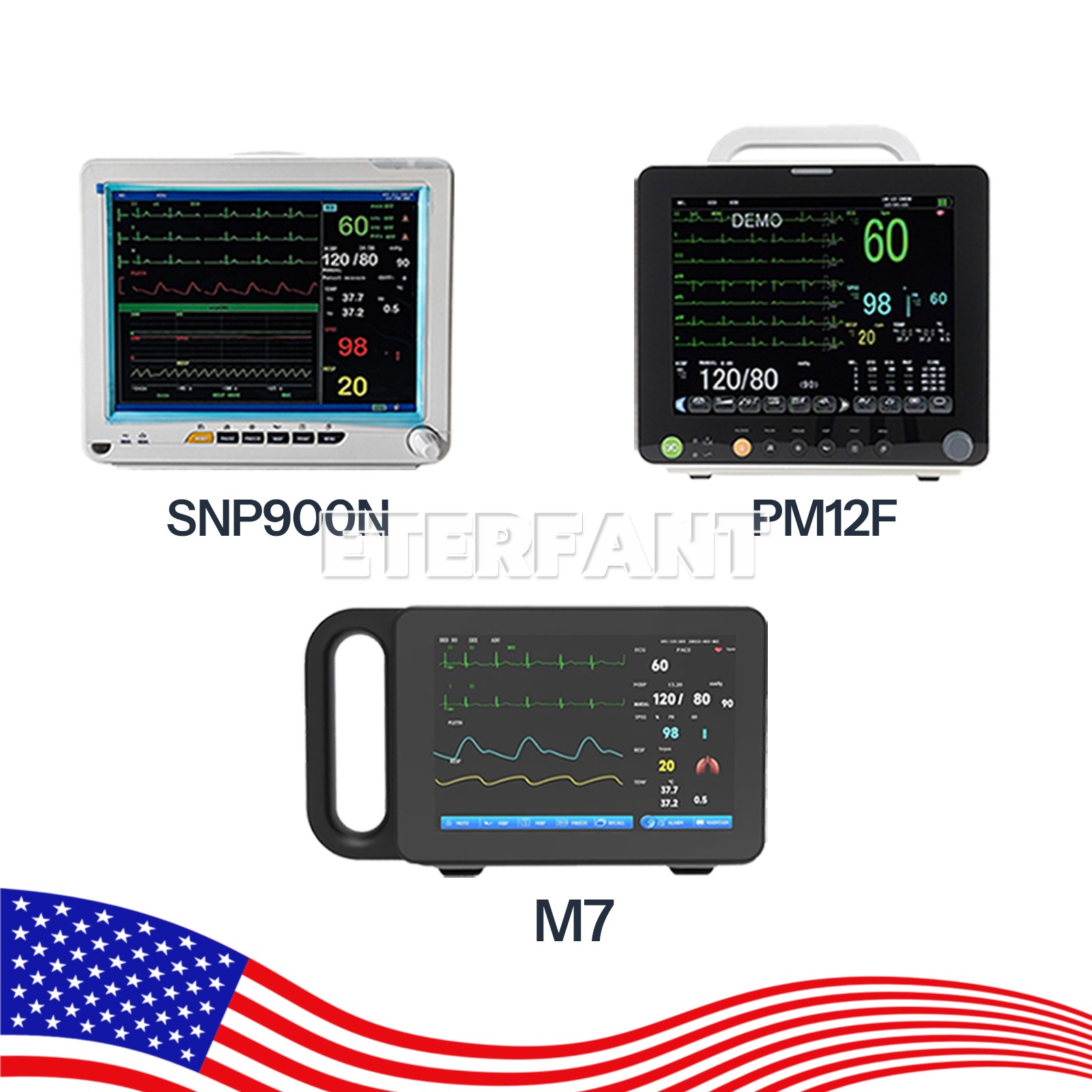 7'' Touch Screen/12" Patient Monitor Multi-Parameter ECG NIBP RESP TEMP SPO2 PR