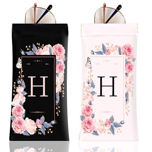 2Pcs Initial Letter Sunglass Eyeglass Glasses Case Soft PU Leather Letter H