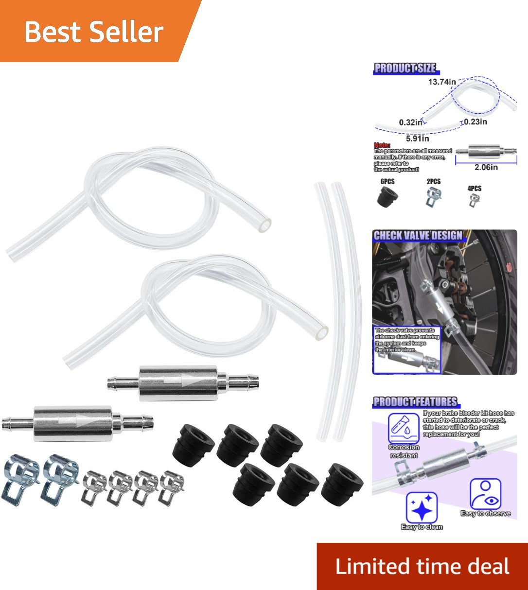 High-Quality Motorcycle Brake Bleeder Kit, 2PCS with One-Way Valve Design