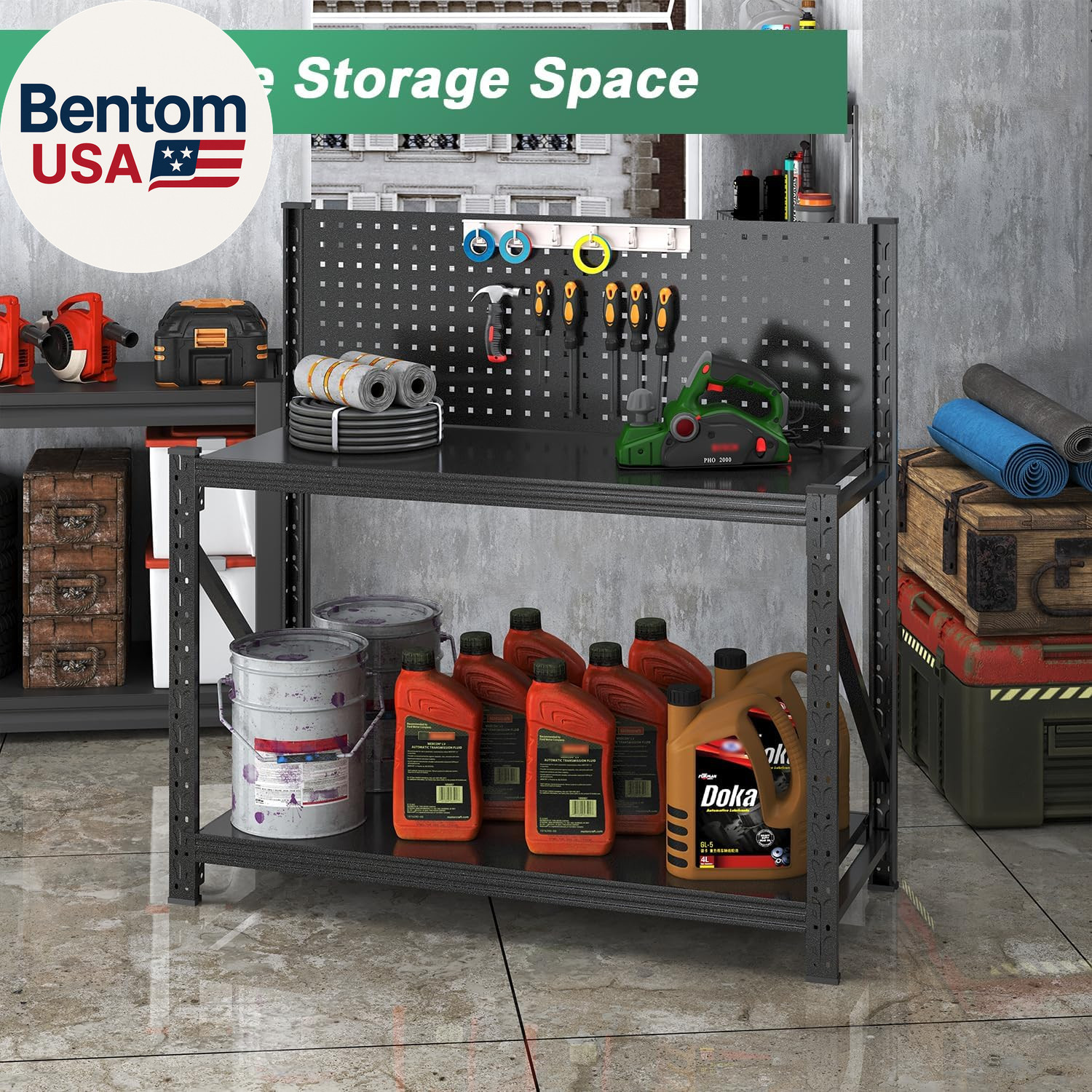 Work Bench with Pegboard,Heavy Duty 3000Lbs Capacity Workbench Adjustable Shelve