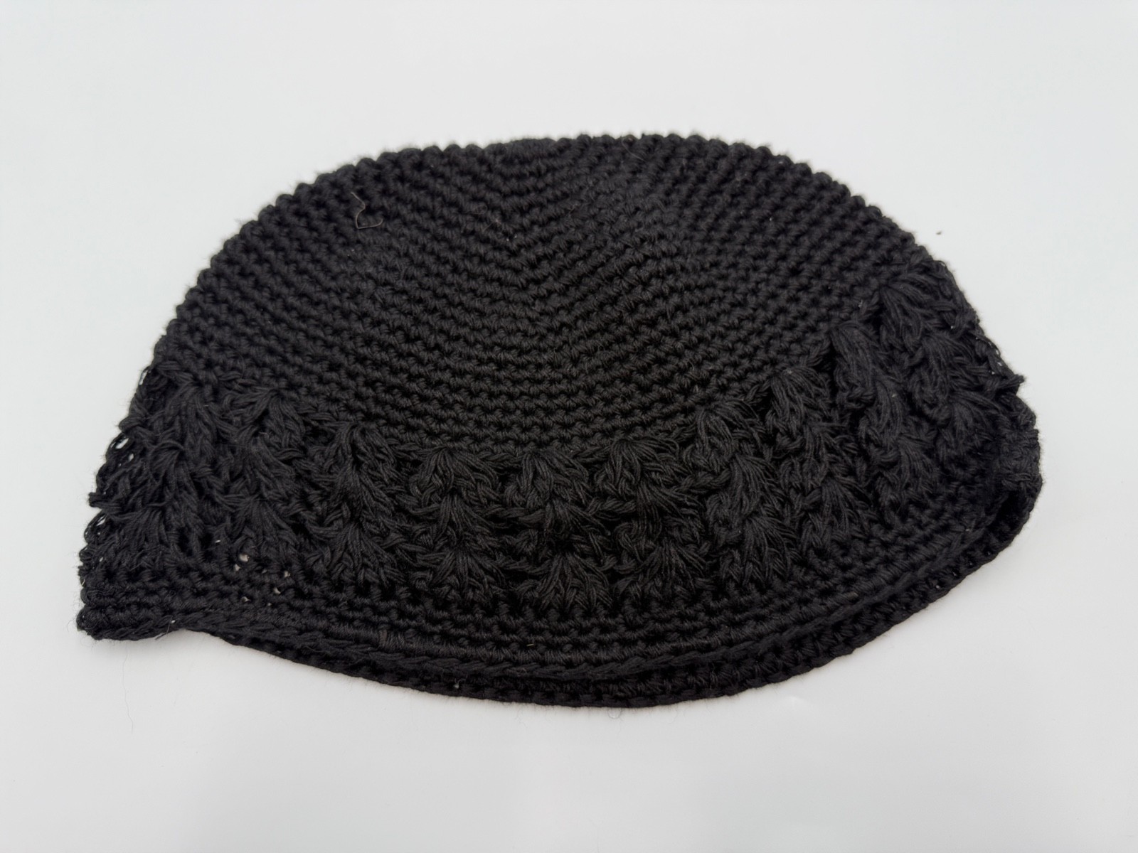 Crochet Skull Cap Kufi Cloche Beanie Kippah 100% Cotton 10”W x 6.5”H Black