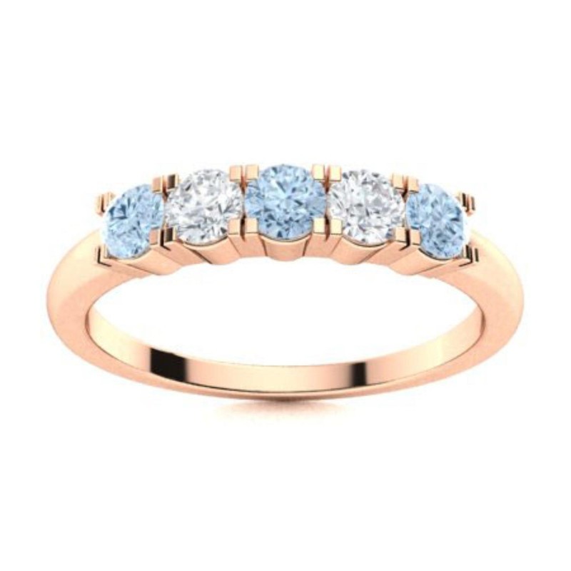 925 Sterling Silver March Natural Aquamarine Full Eternity Ring Jewelry