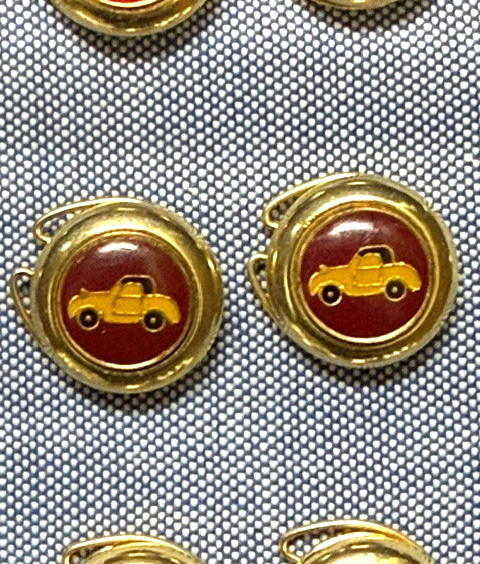 Vtg Italy Enamel Button Covers Yellow Roadster Car Patent Pending Made In Italy