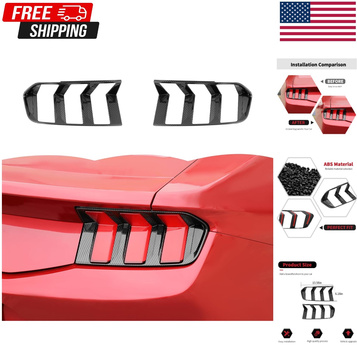 RT-TCZ Carbon Fiber Tail Light Cover for Ford Mustang 2024-2025 Lamp Trim