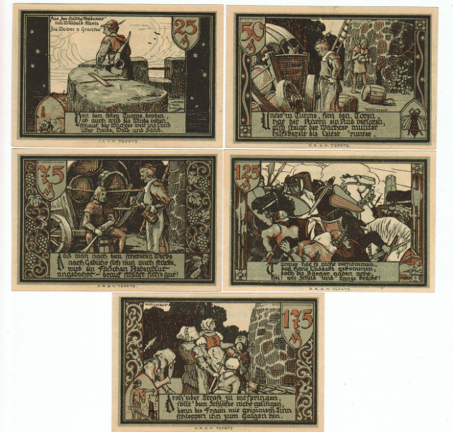 SET OF 5 GERMANY NOTGELD 25.50.75.1,25.1,75 PFENNIG GRANSEE 1920 UNC