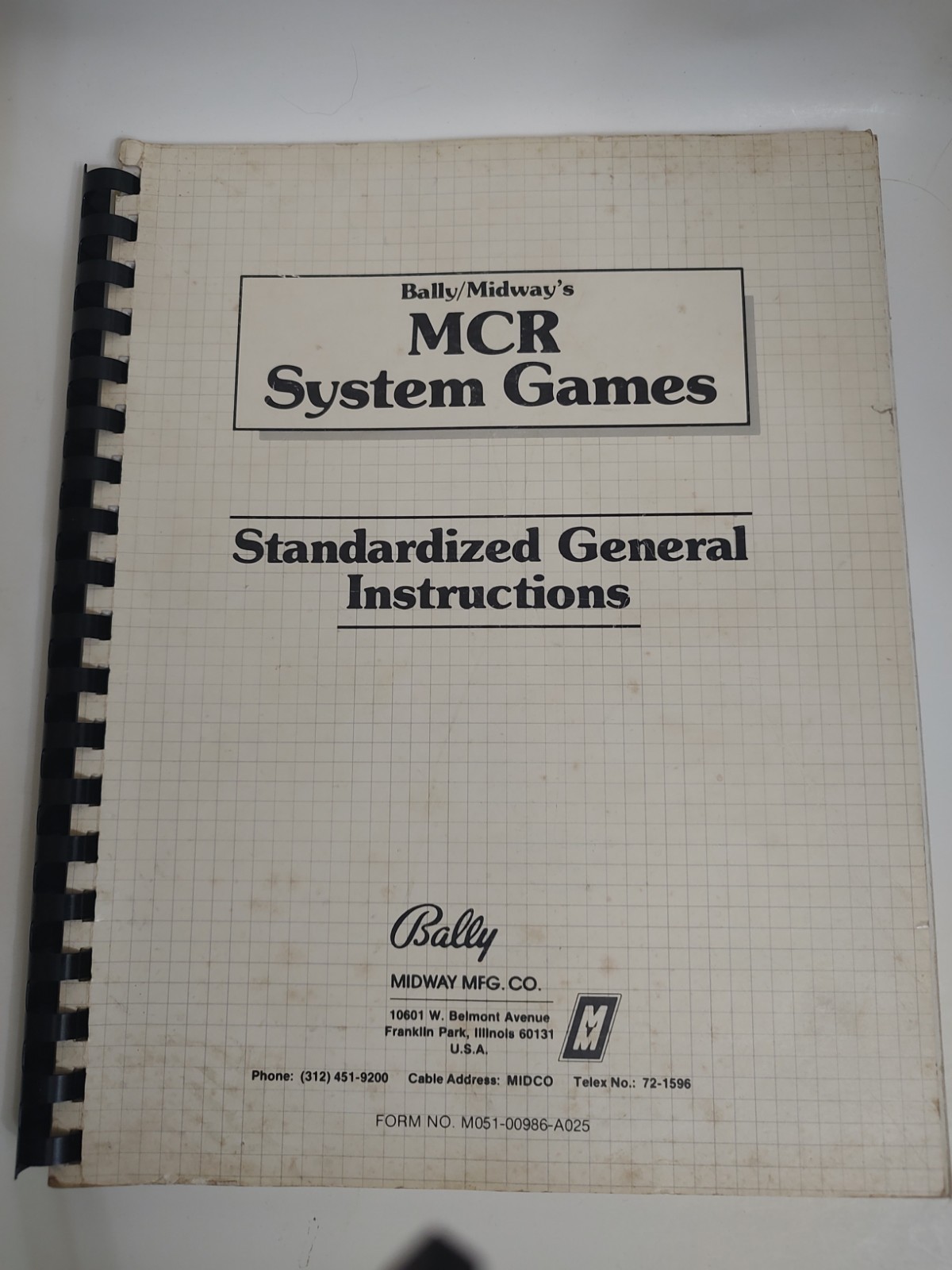 Bally Midway MCR System Games Standardized General Instructions Manual Original