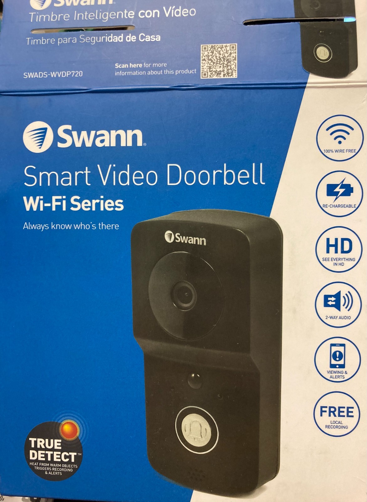 OPEN BOX  Swann Smart Video Doorbell Wi-Fi Series, Connects Wirelessly
