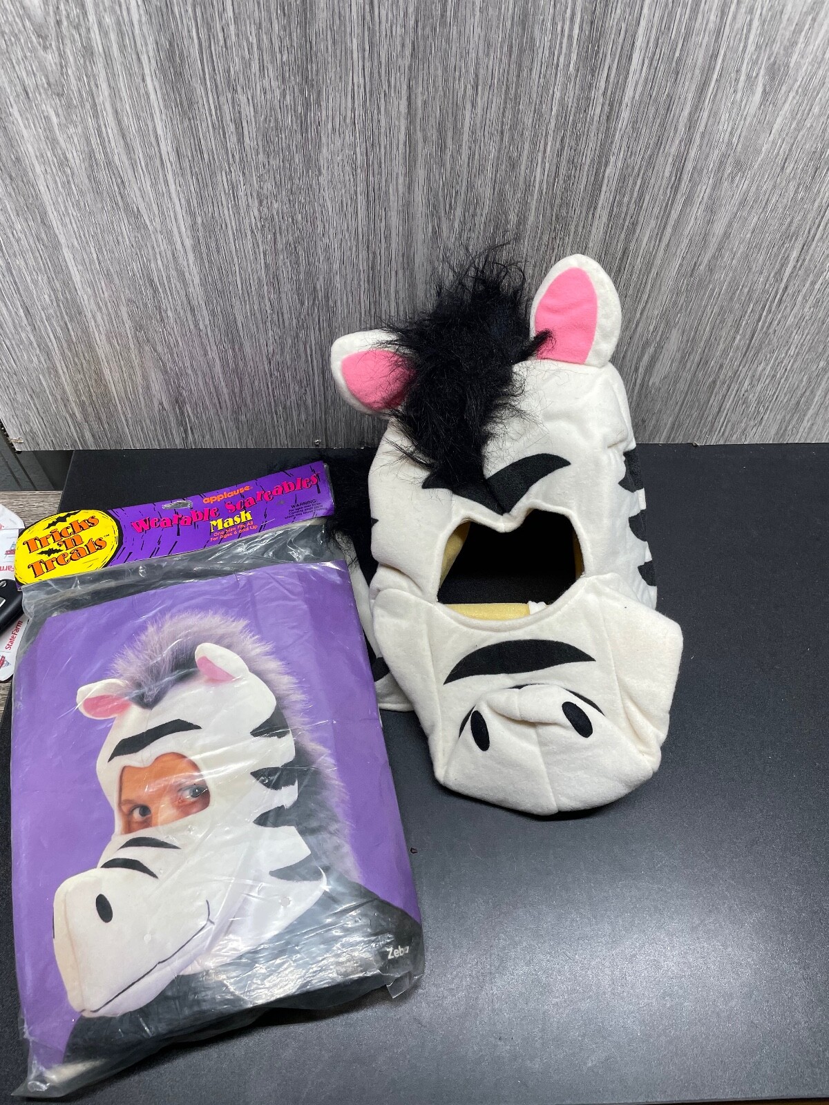 Pair of Fabric Zebra Face Head Mask by Applause one still in package
