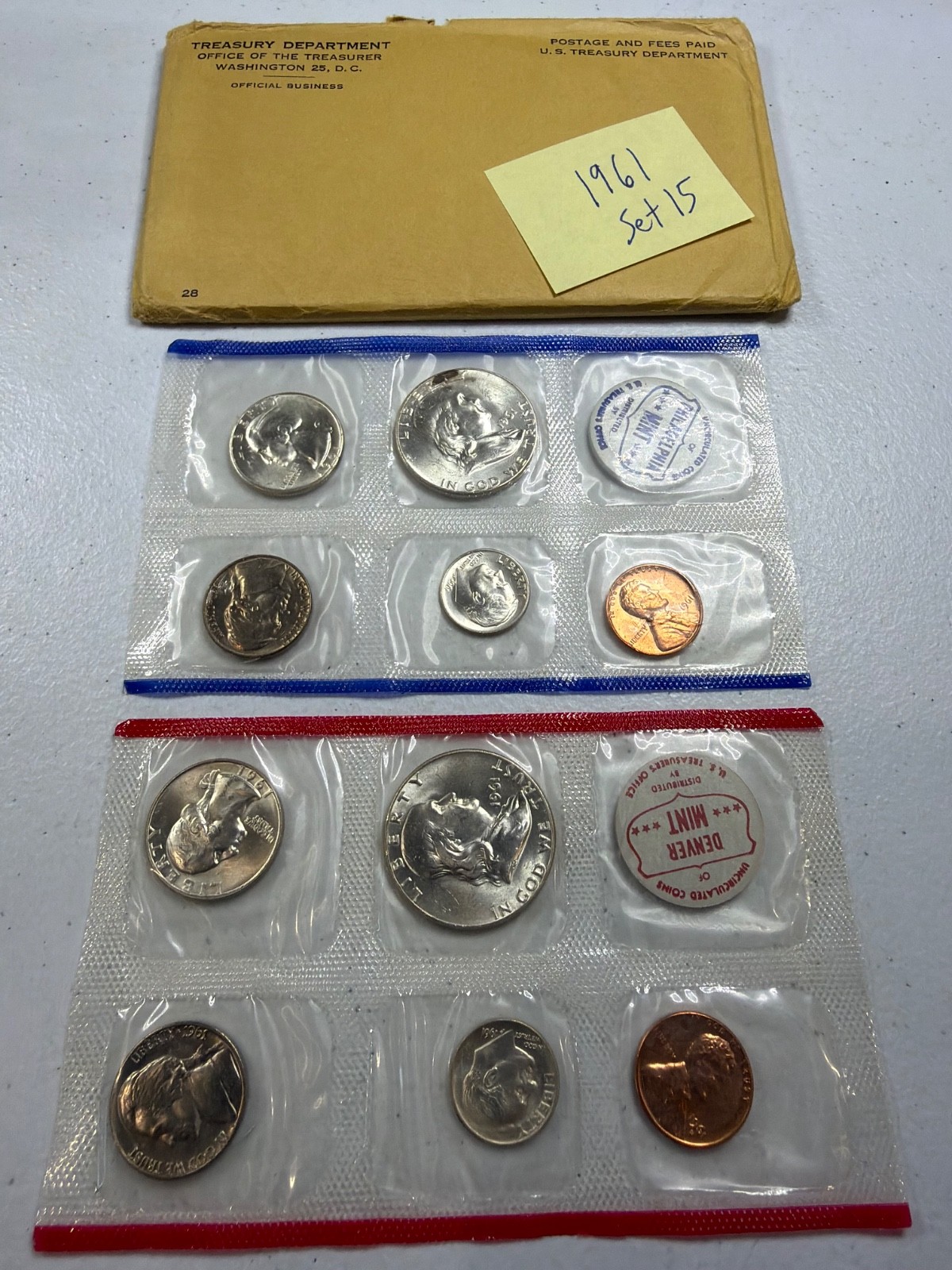 (1) 1961  US MINT SILVER P & D Set,  in all OGP,  w/ 90%  SILVER COINS,   SET 15