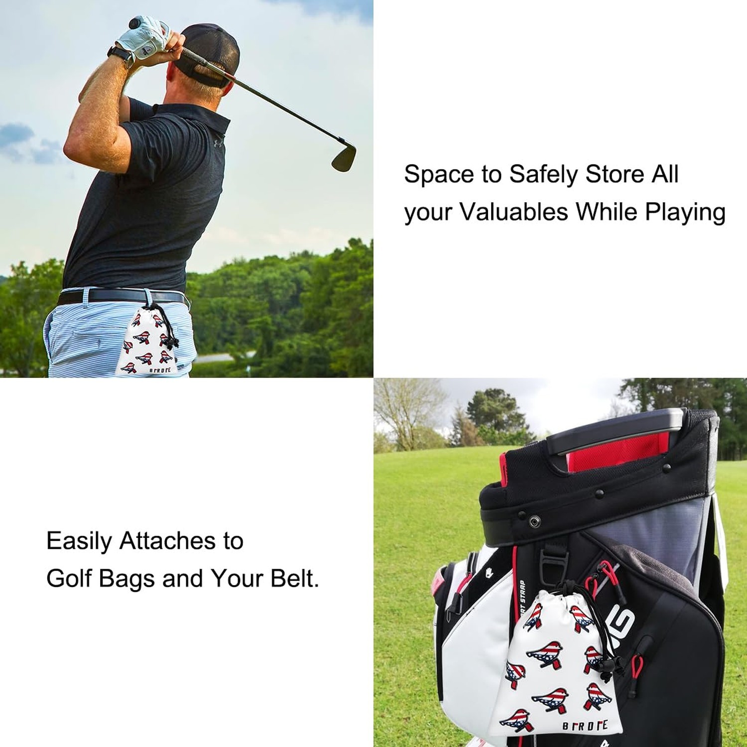 Golf Valuables Pouch, Leather Golf Tee Pouch with Drawstring Closure Portable...