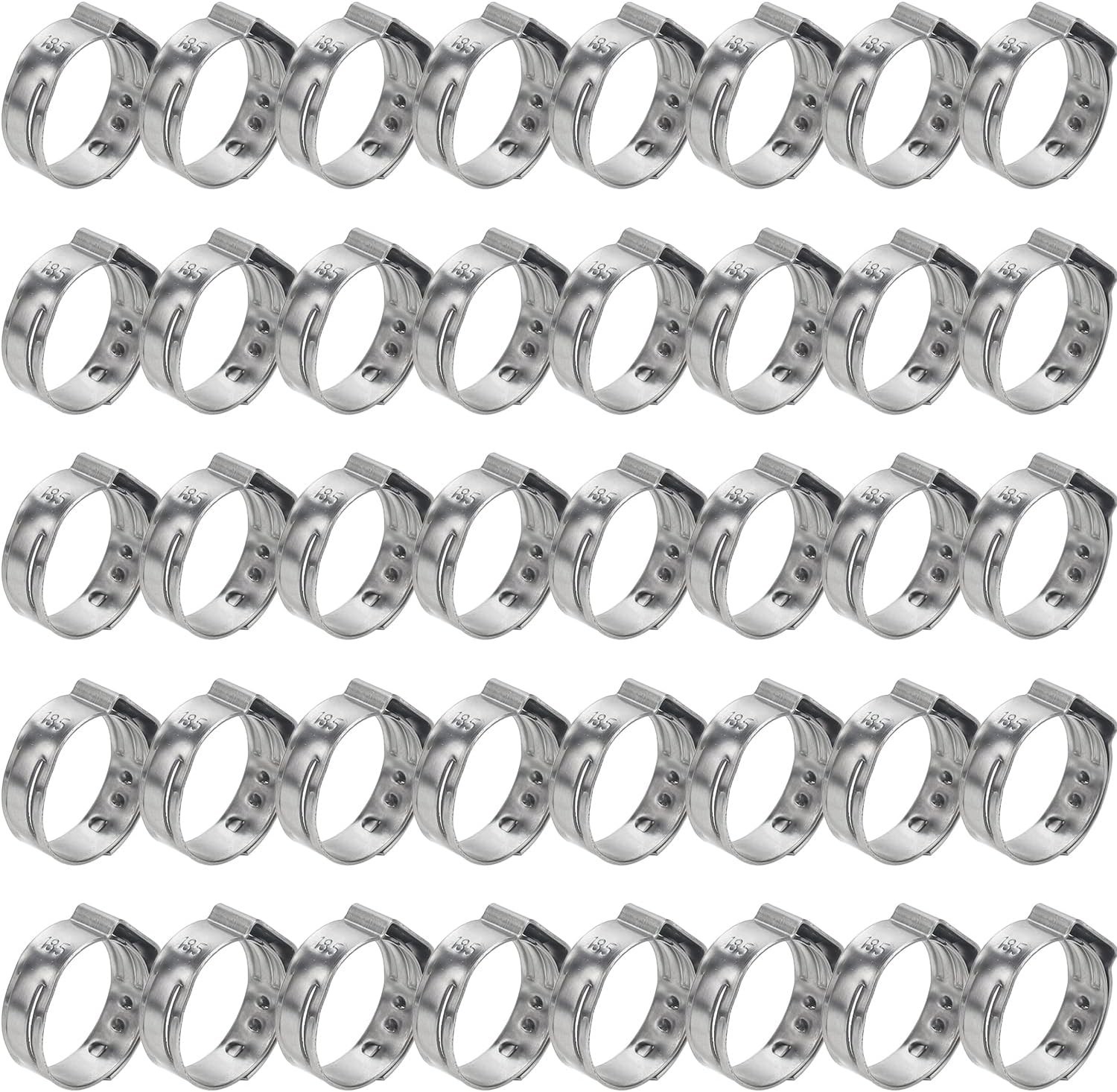 40 Pieces 15.3-18.5Mm 304 Stainless Steel Single Ear Hose Clamps