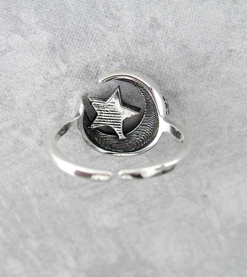 Crescent Moon & Star Toe Midi Pinky Above Knuckle Ring Adjustable wh359
