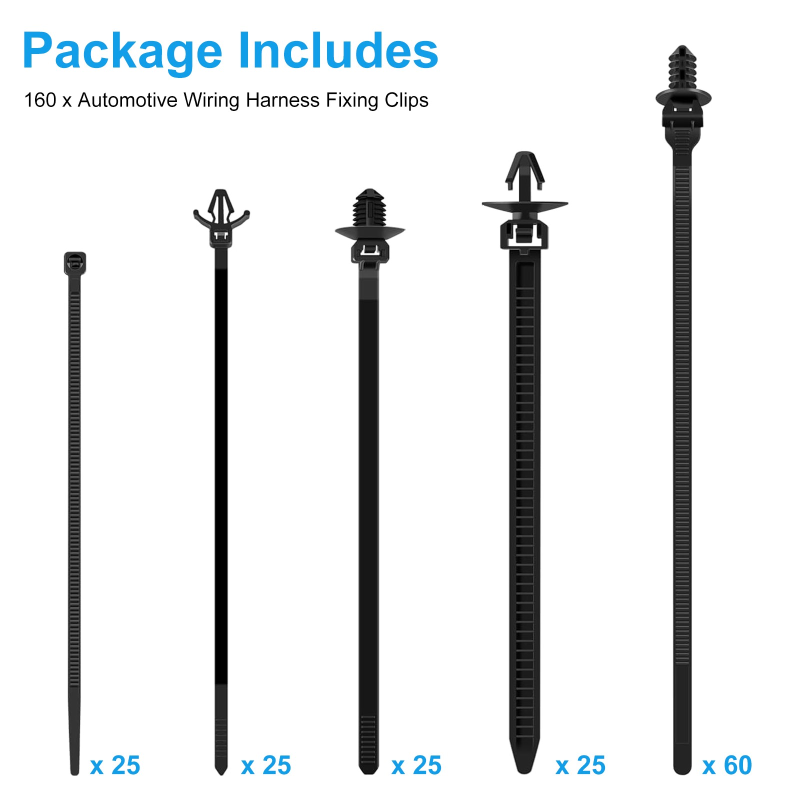 160pcs Push Mount Cable Zip Ties 5 Sizes Self Locking Cable Strap Assortment Kit