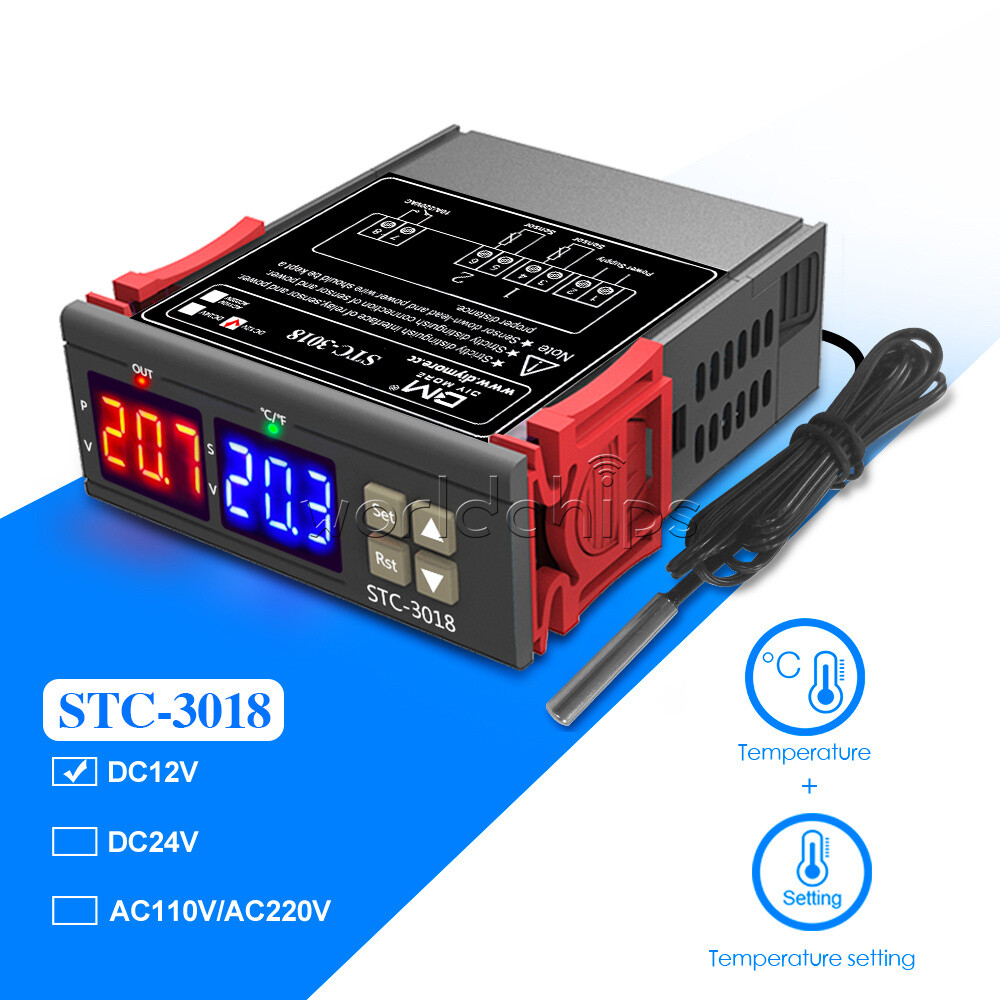 STC-3018 DC 12V Dual LED Display Temperature Controller Sensor Probe Thermostat