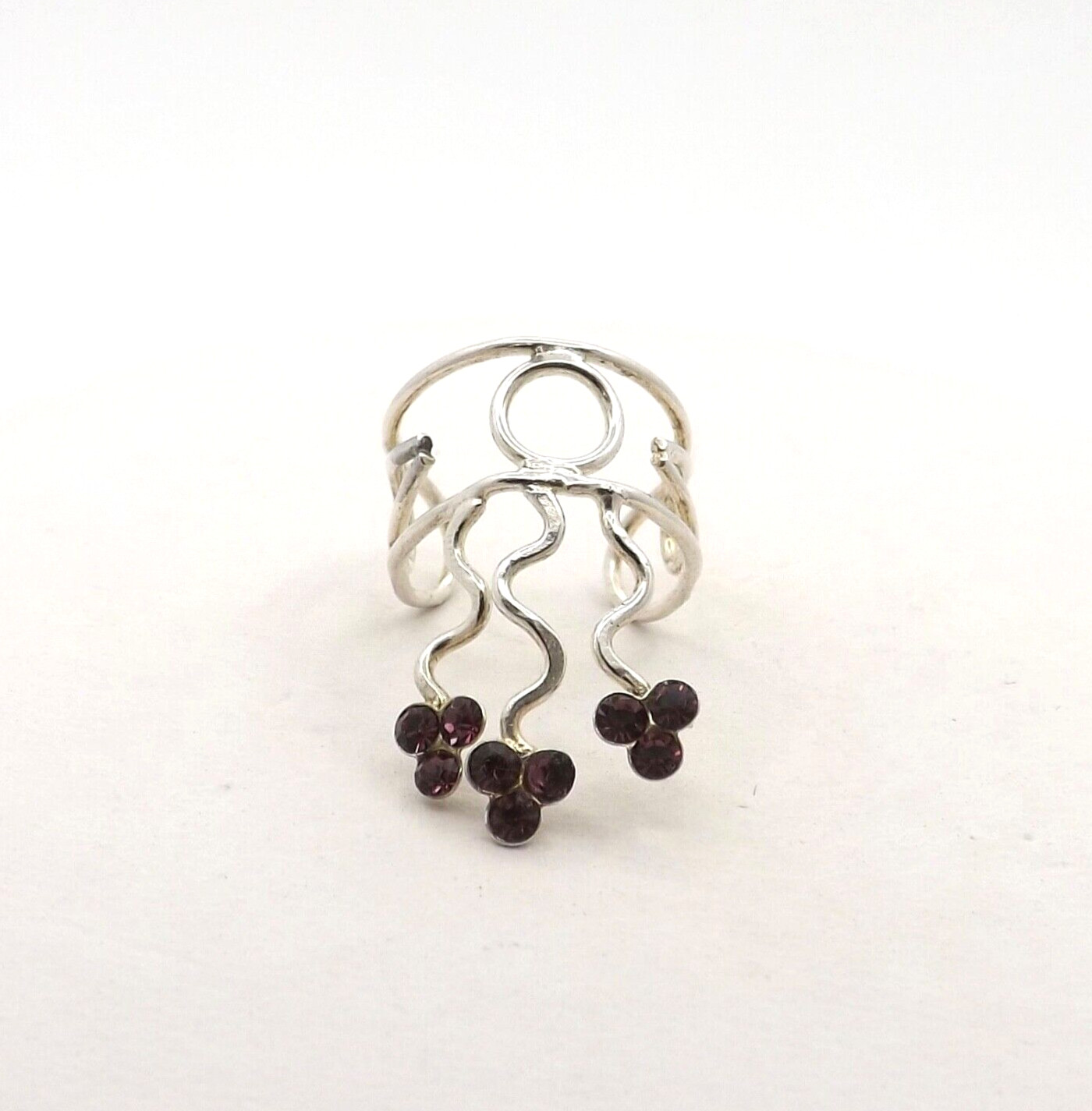 Sterling Silver Purple Crystal Squiggle Toe Ring Adjustable Band