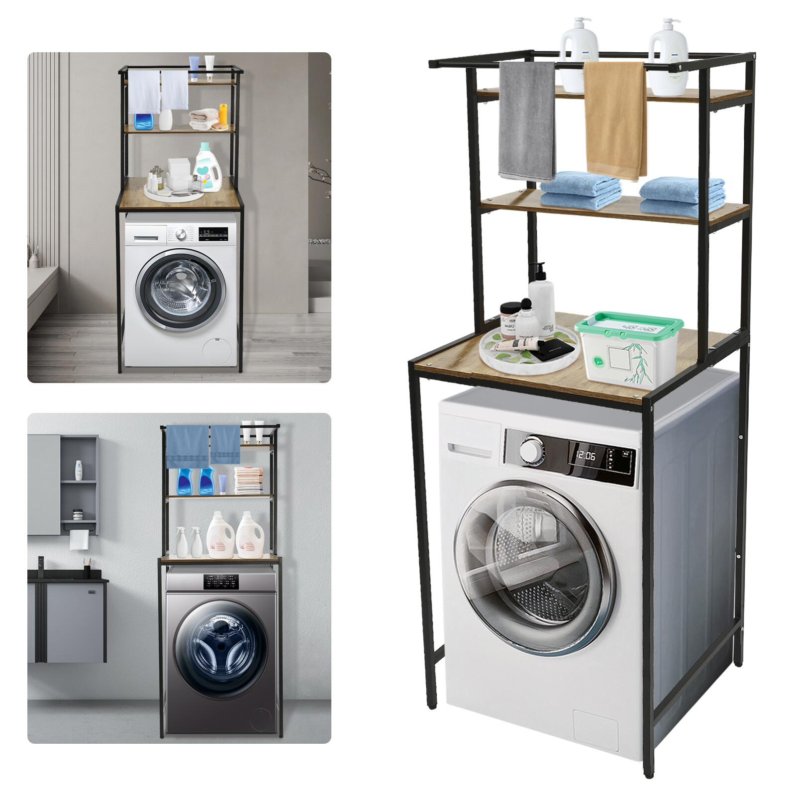 Washer and Dryer Storage Shelf 3 Tiers Clothes Drying Rack Floor Mount