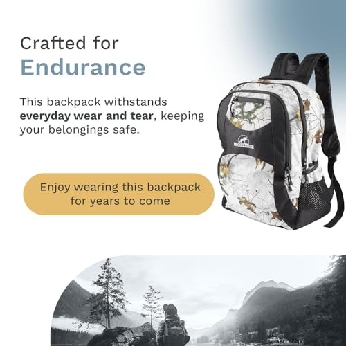 Camo Backpack in Licensed Realtree Prints, Lightweight and Xtra Snow/Black