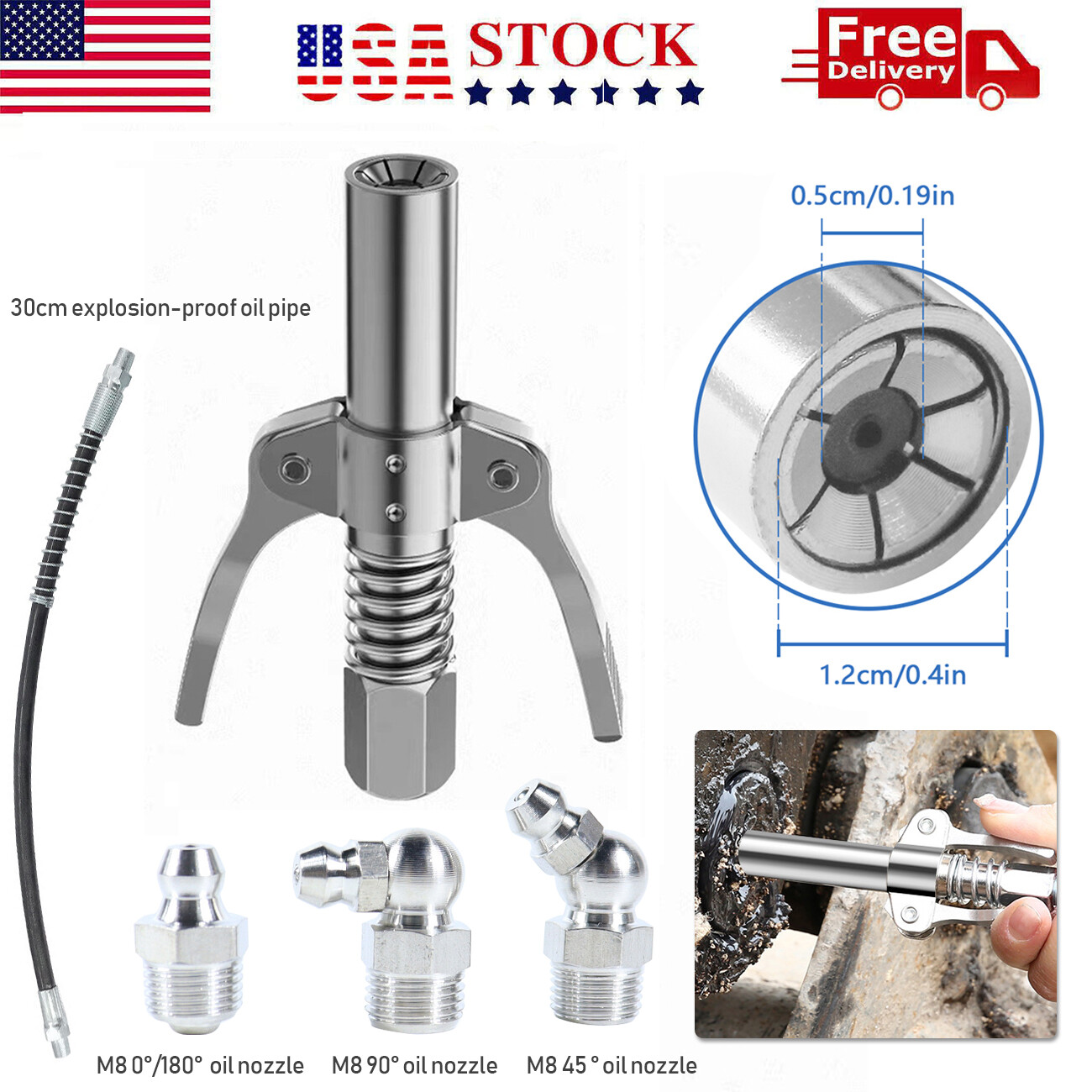 High Pressure 10000PSI Grease Gun Coupling Coupler End Fitting 1/8”NPT Kit