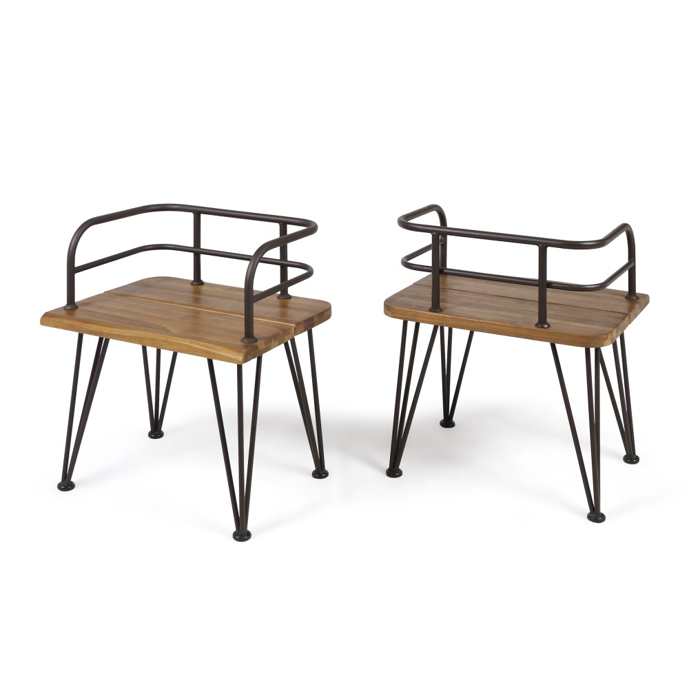Rustic Acacia Wood Side Table with Iron Legs, Outdoor Patio Backyard
