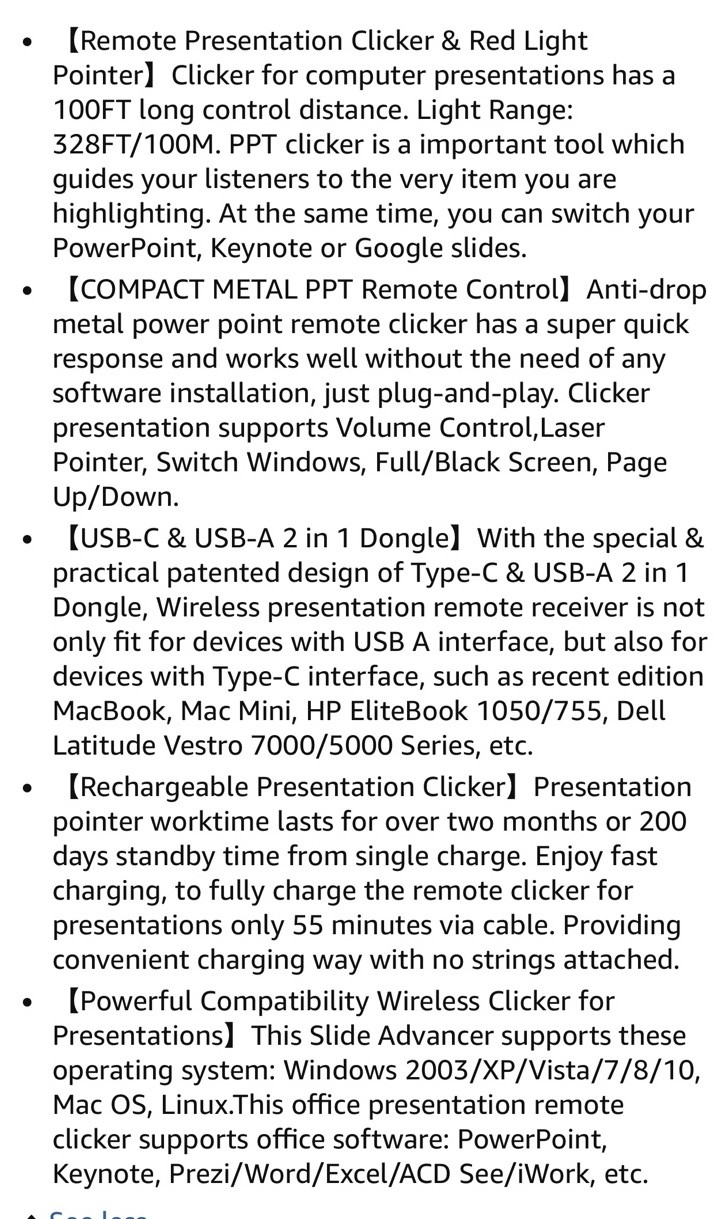 Wireless Presenter Remote Clicker for PowerPoint Keynote Mac PC Laptop USB-C Red
