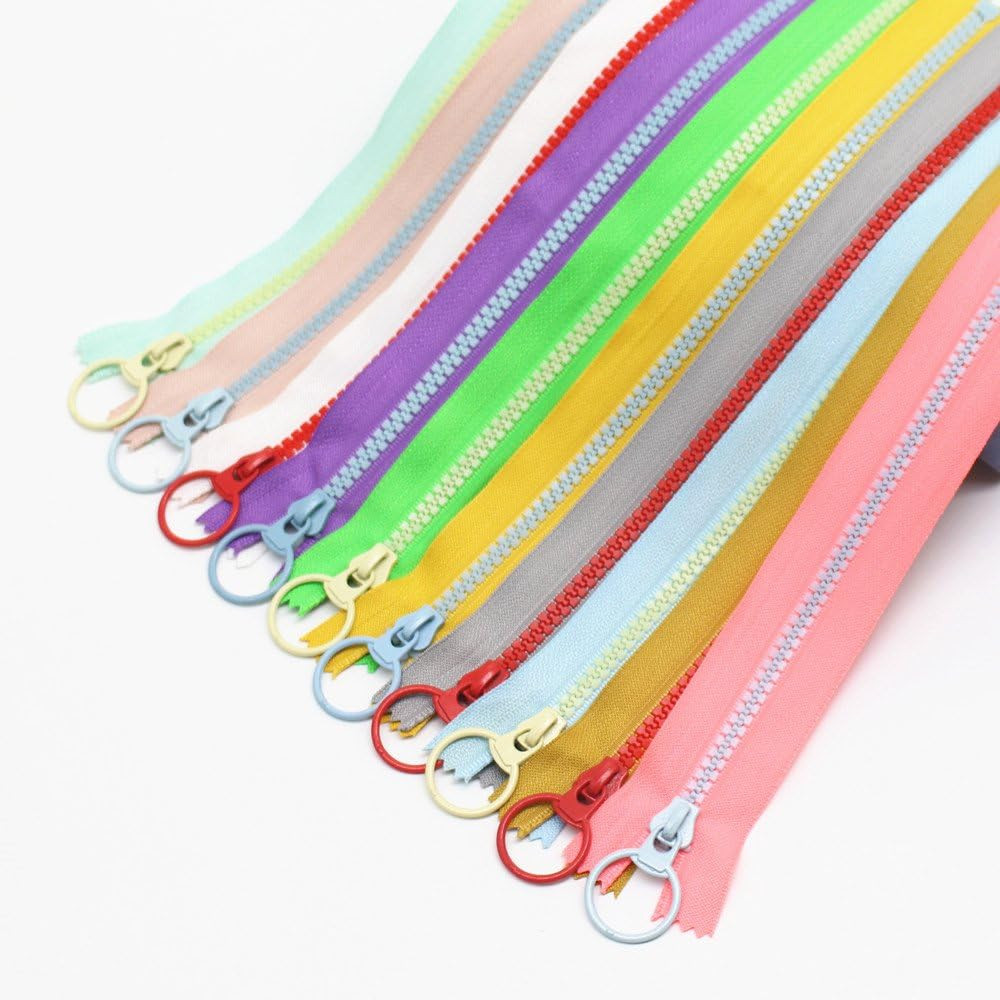 10PCS 8 Inch (20CM) #5 Plastic Zippers with Lifting Ring Pull Close End Resin Zi