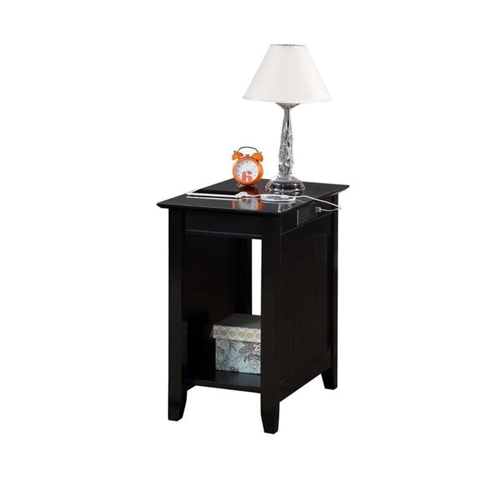 Convenience Concepts Edison End Table with Charging Station in Black Wood Finish