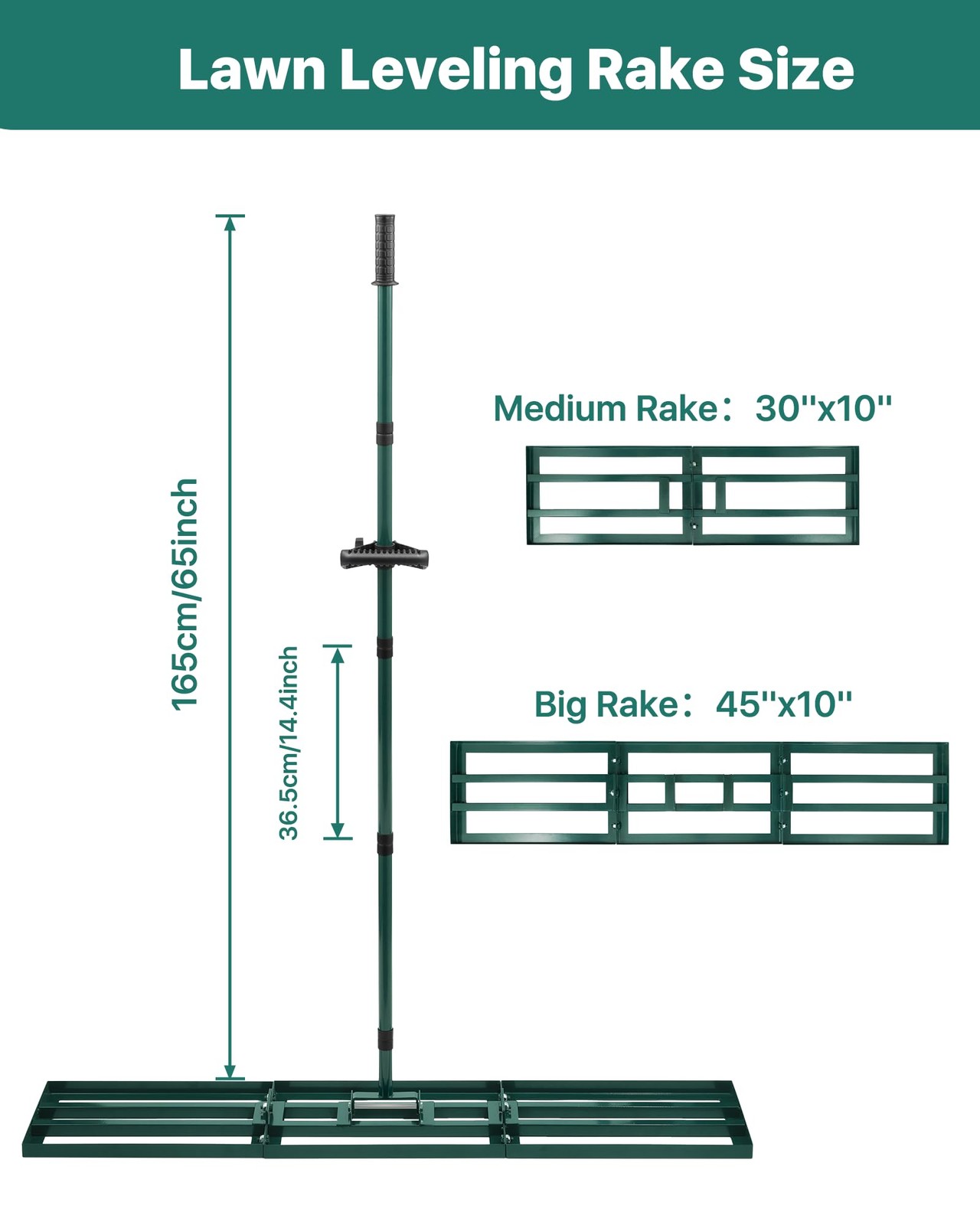 Yard Leveling Rake 45x10 Inch Soil Lawn Leveler Tool Adjustable Handle Stainless
