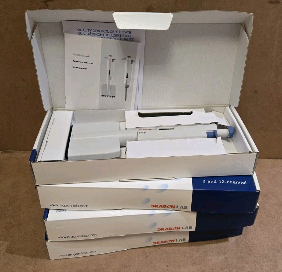(4 Qty) DRAGON LAB 21R787 TopPette 8 Channel Pipettor 5-50ul