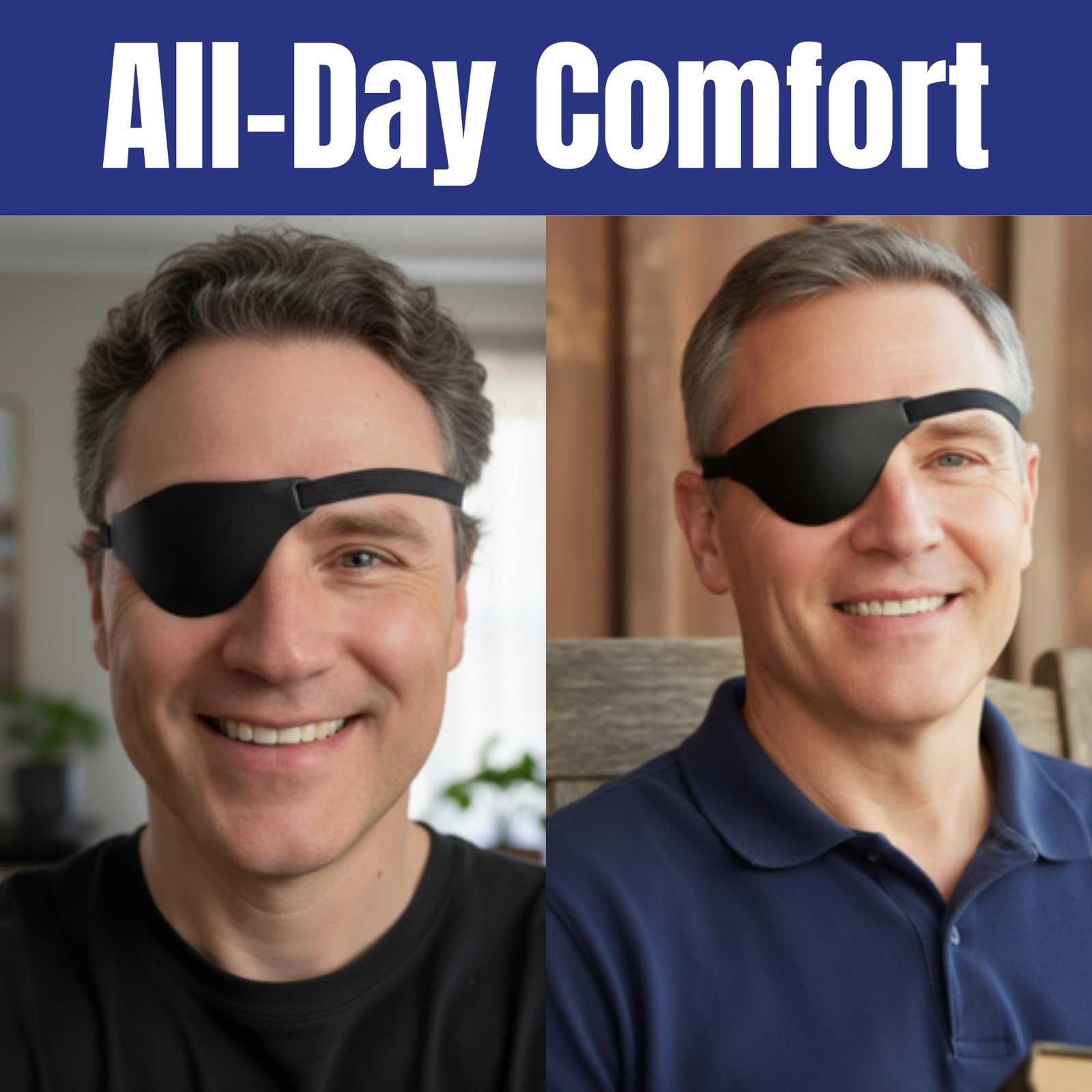 Black Leather Eye Patch with Adjustable Band and Concave Design - Comfortable...