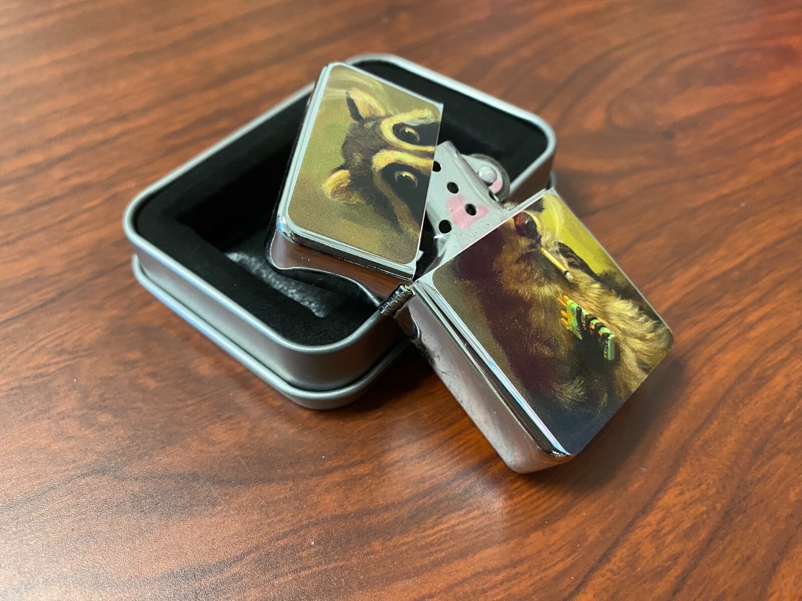 Smoking Racoon Flip Top Oil Lighter Windproof