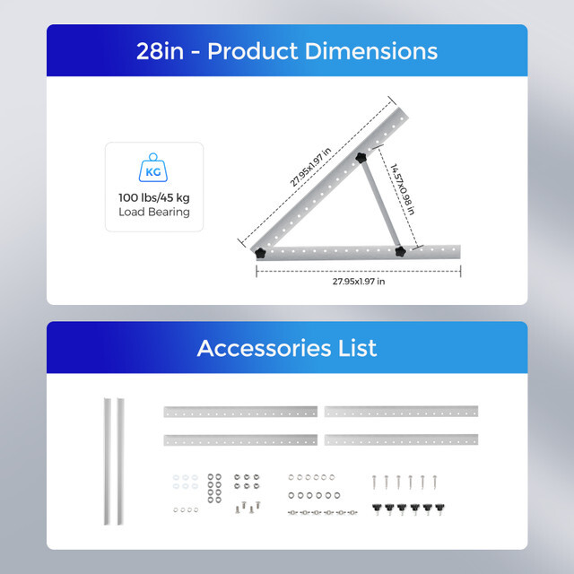 Renogy 50in Adjustable Solar Panel Mount Brackets Foldable Tilt for Off-Grid