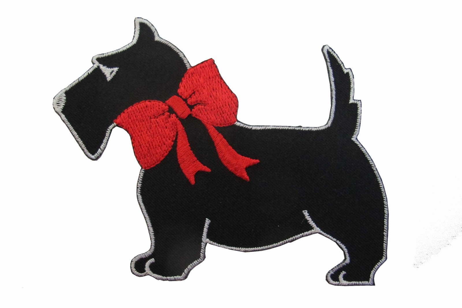 #1009 5" Black w/Red Bowknot Scottie Dog Embroidery Iron On Applique Patch