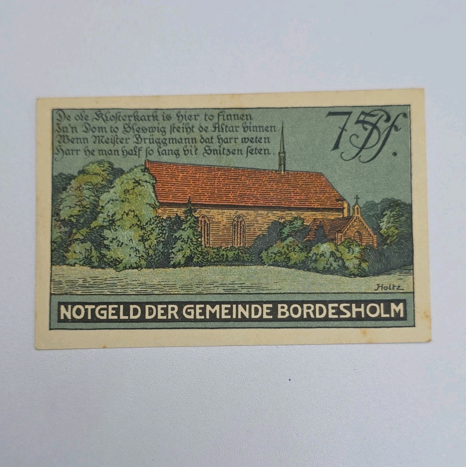 75 PFENNIG 1921  Notgeld Excellent Condition Old BANKNOTE Germany