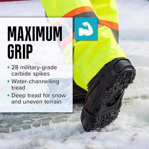 Heavy Duty Ice Cleats for Traction on Snow & Ice - 28 Integrated Medium