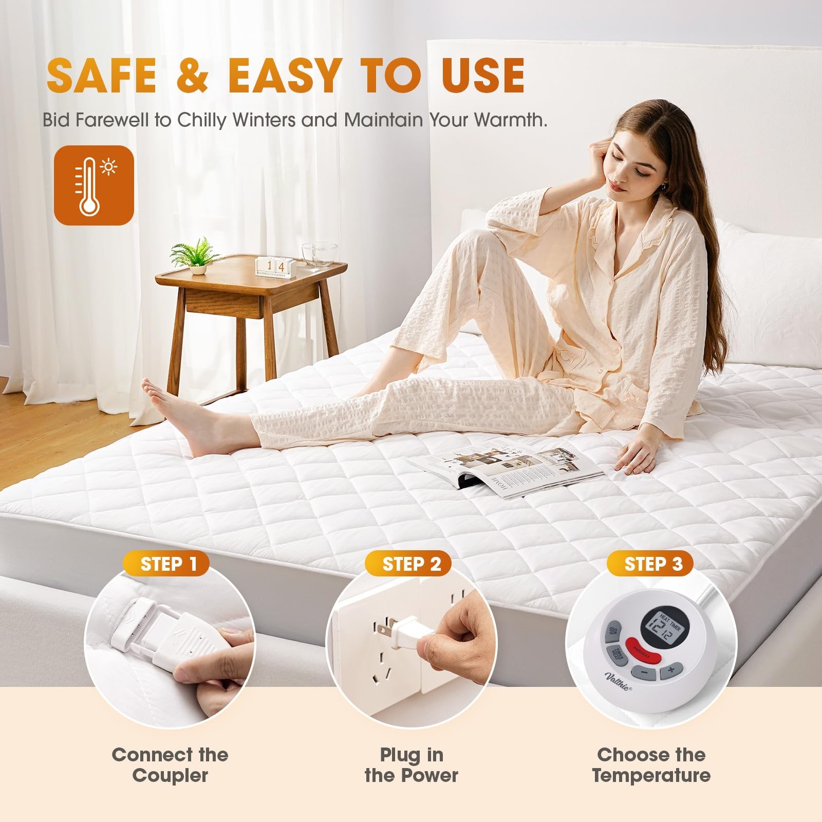 Heated Mattress Pad California King,Dual Controller King, White