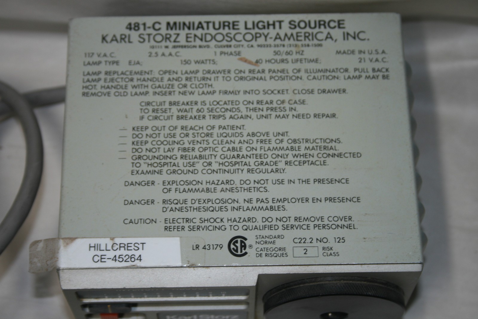 KarlStorz 481C Endoscope light Source