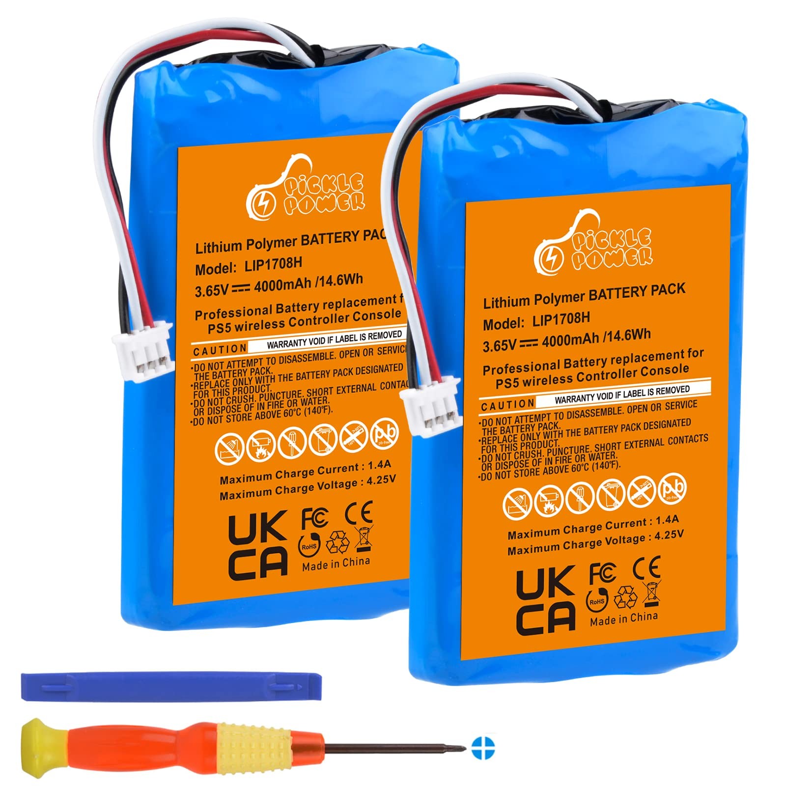 Pickle Power 2 Pack 4000mAh LIP1708 Battery for Sony PS5 PlayStation 5 DualSe...
