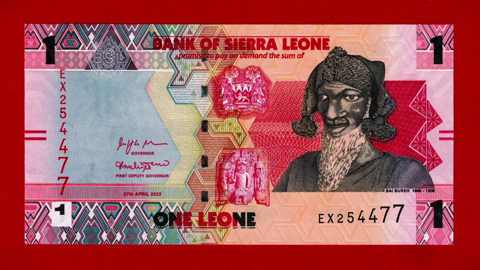 1 Leone 2022 Sierra Leone UNC NOTE Sign: Stevens & Kallon Prefix BJ & EX (P-34a)