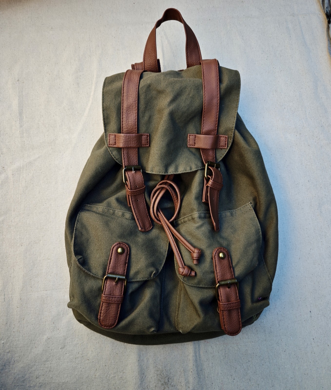 Mossimo Supply Co Backpack Canvas Rucksack Drawstring Compartments Adj Straps