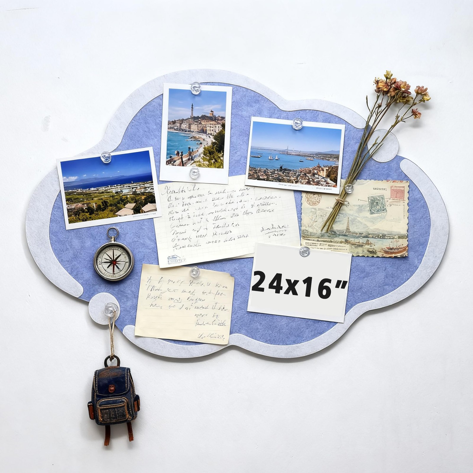 Cute Cloud Felt Board for Wall 24 x 16 Inch, Foldable Vision Board Kit with P...