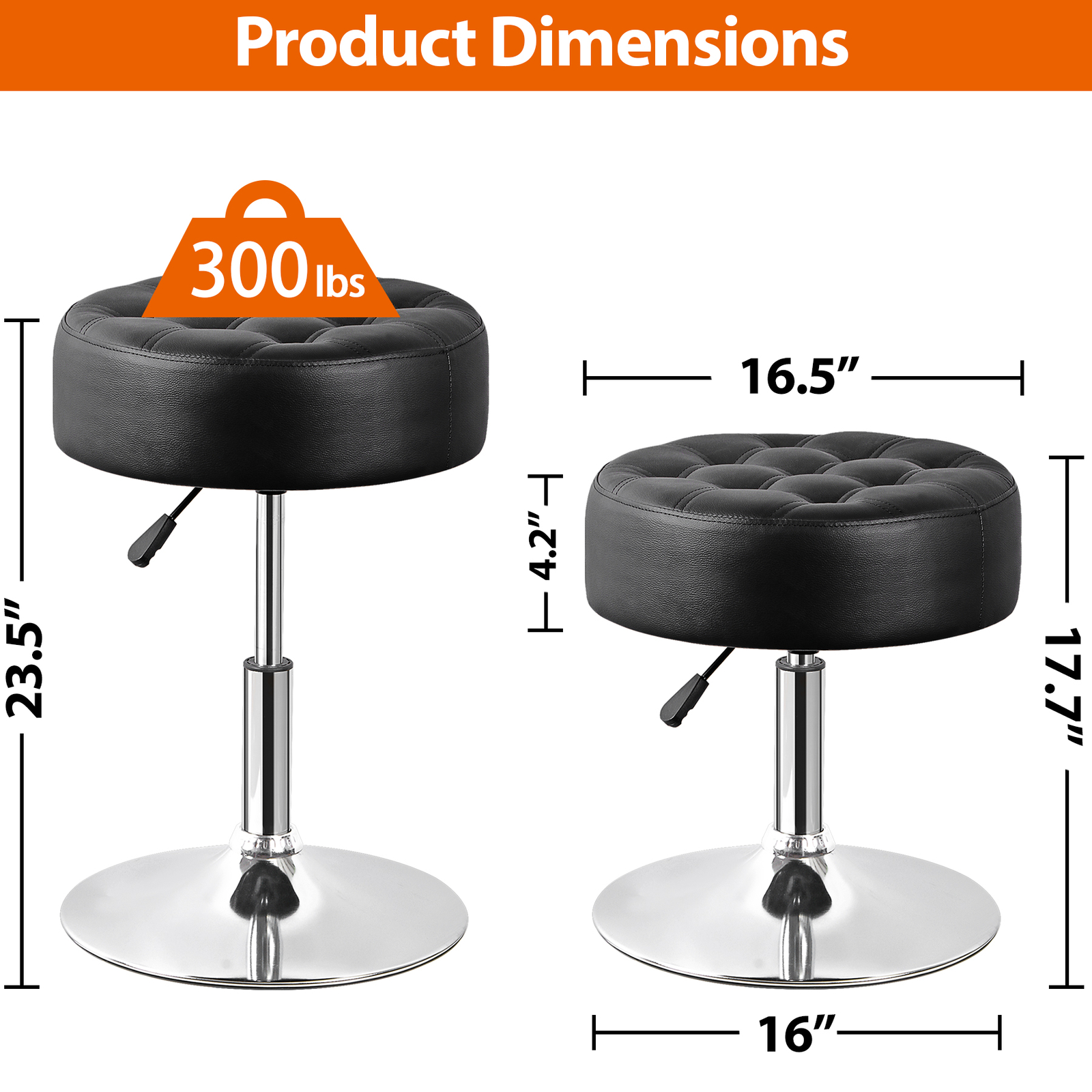 2PCS 360° Swivel Vanity Bar Stool Makeup Stool Adjustable Height Bar Stool Black